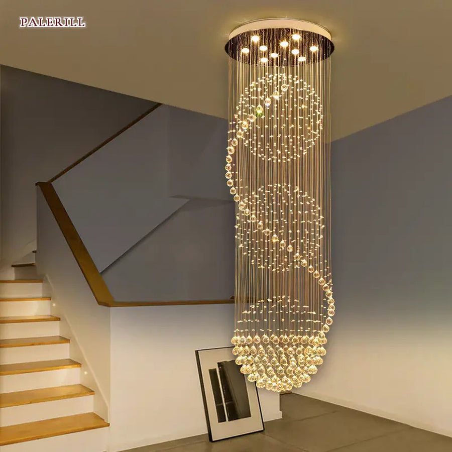 AM0525 — Modern Minimalist Stairwell Crystal Chandelier for Living Rooms