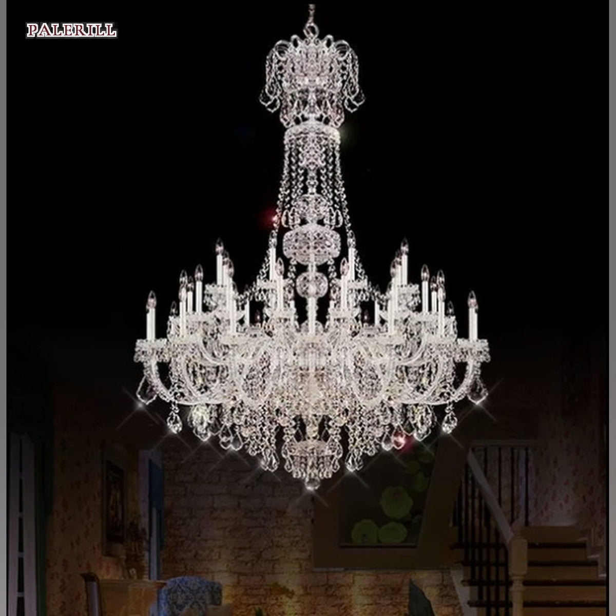 AM0771 — European Candle Crystal Chandelier for Duplex Spaces & Stairwells
