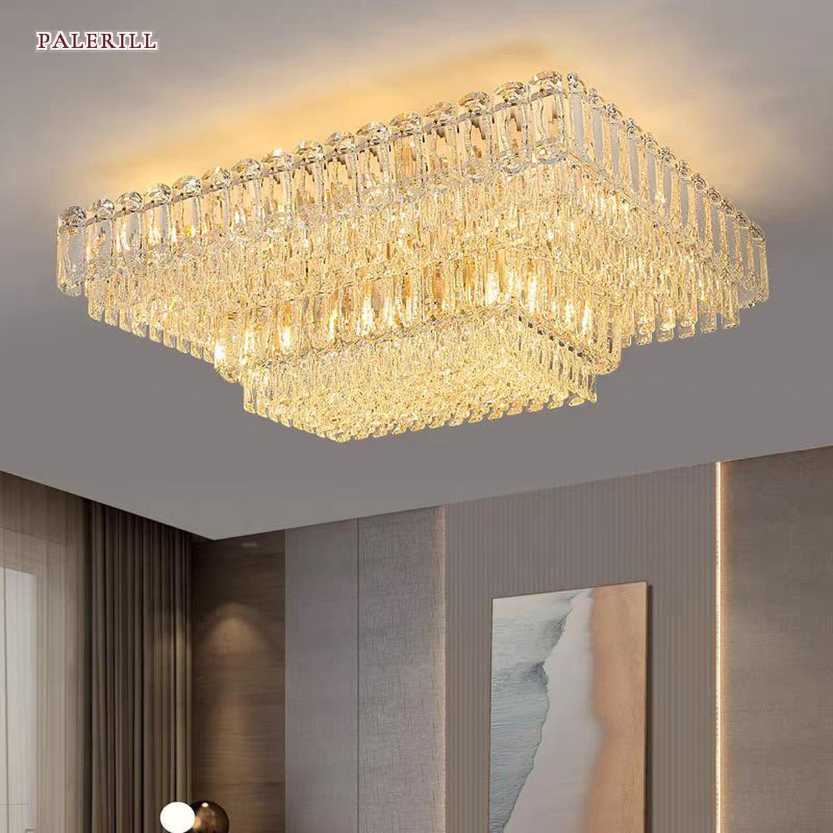 AM0686 — Postmodern Square Crystal Ceiling Light for Living Rooms