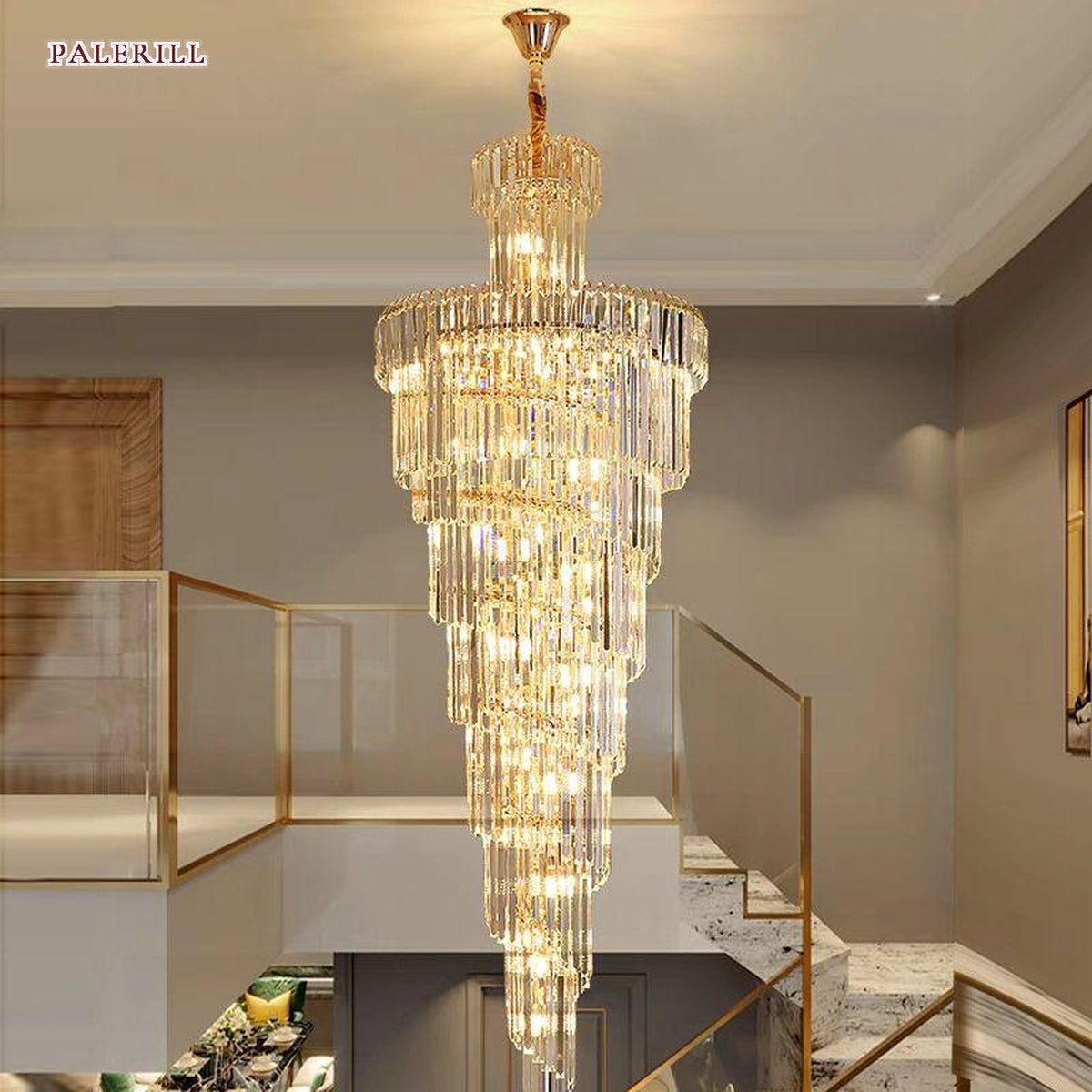 AM0636 — Minimalist Spiral Staircase Crystal Chandelier for Living Rooms