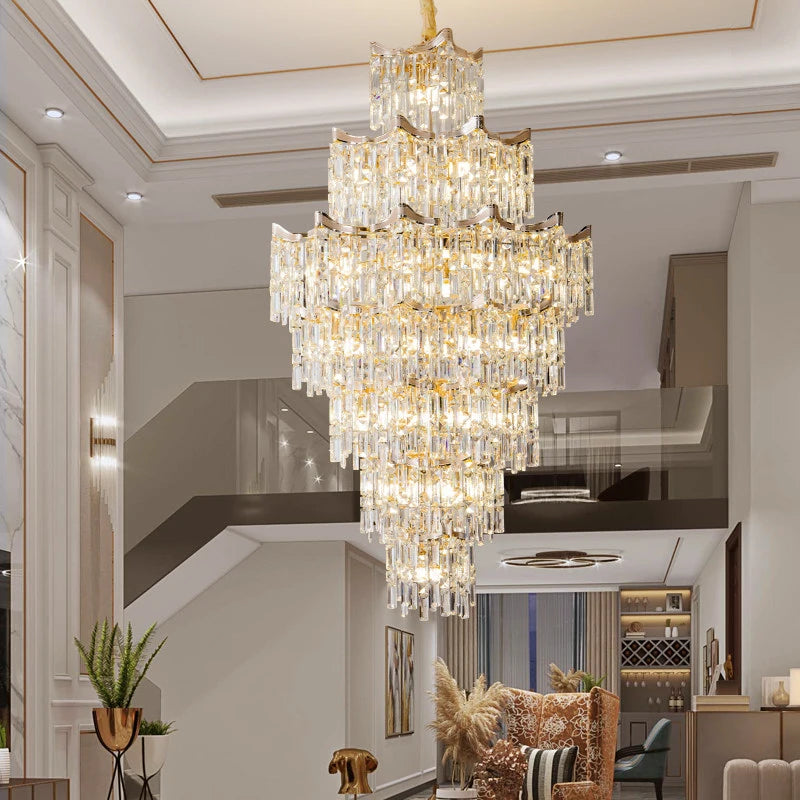AM0015 · Minimalist Stairwell Extended-Drop Crystal Chandelier for Double-Height Spaces — AM0015, view 3