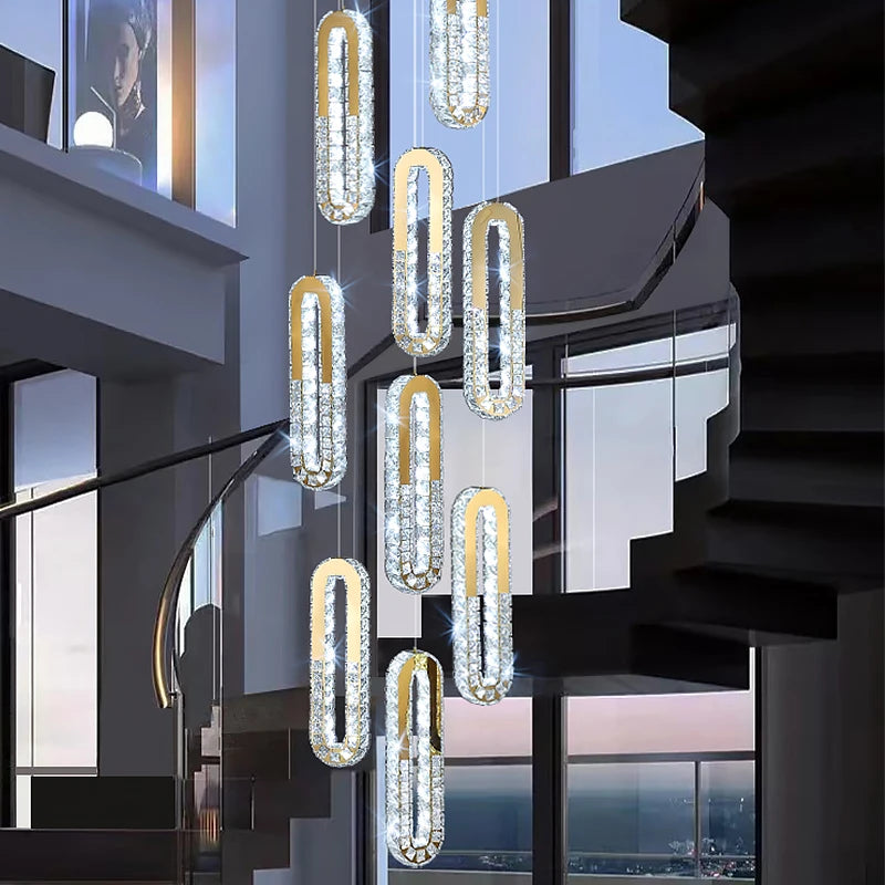 AM0102 · Modern Minimalist Stairwell Extended-Drop Crystal Chandelier — AM0102, view 3