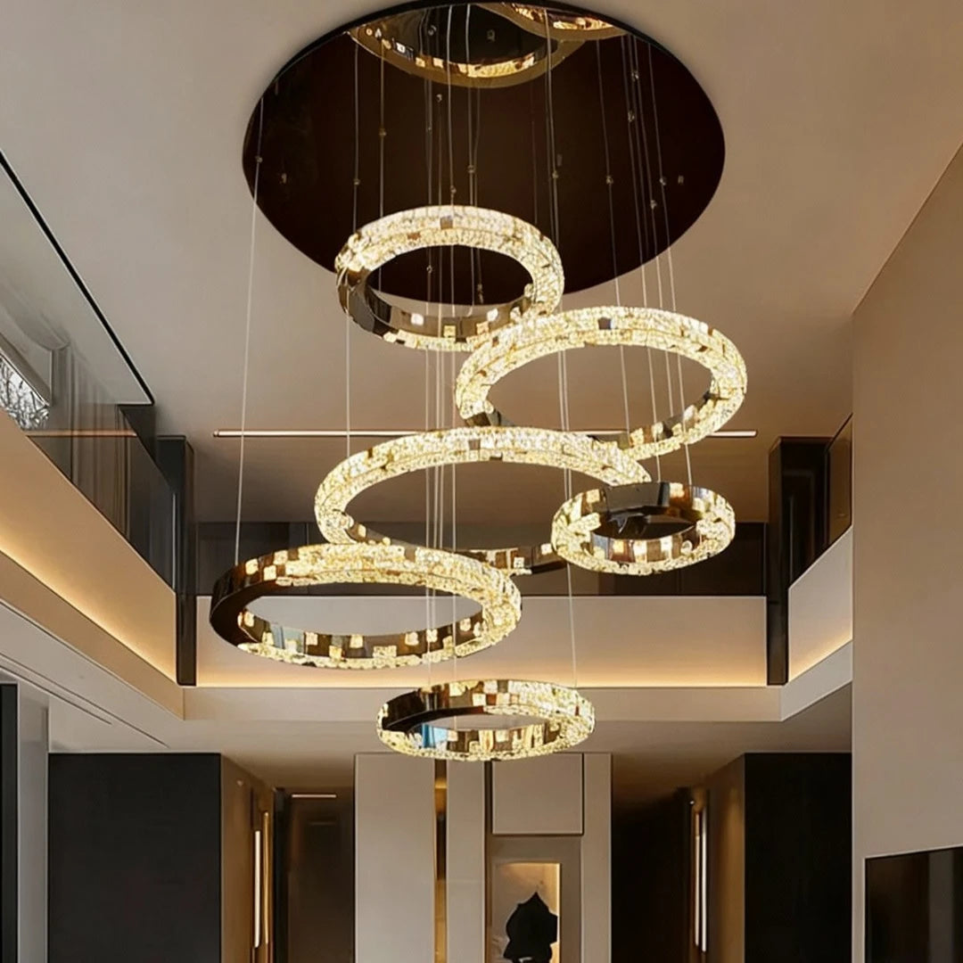 AM0020 · Modern Minimalist Stairwell Ring Composition Acrylic Chandelier — AM0020, view 3
