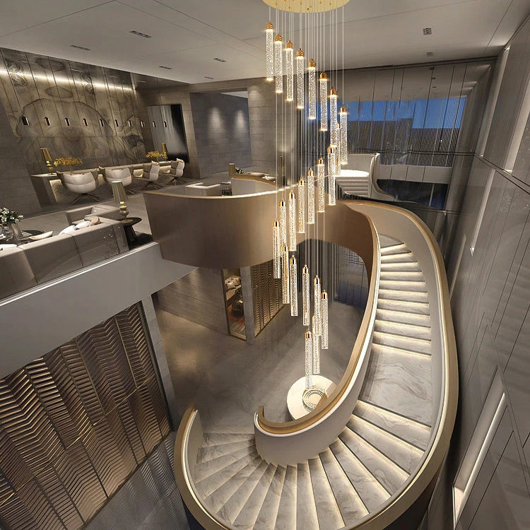 AM0012 · Modern Stairwell Extended-Drop Crystal Chandelier for Double-Height Spaces — AM0012, view 3