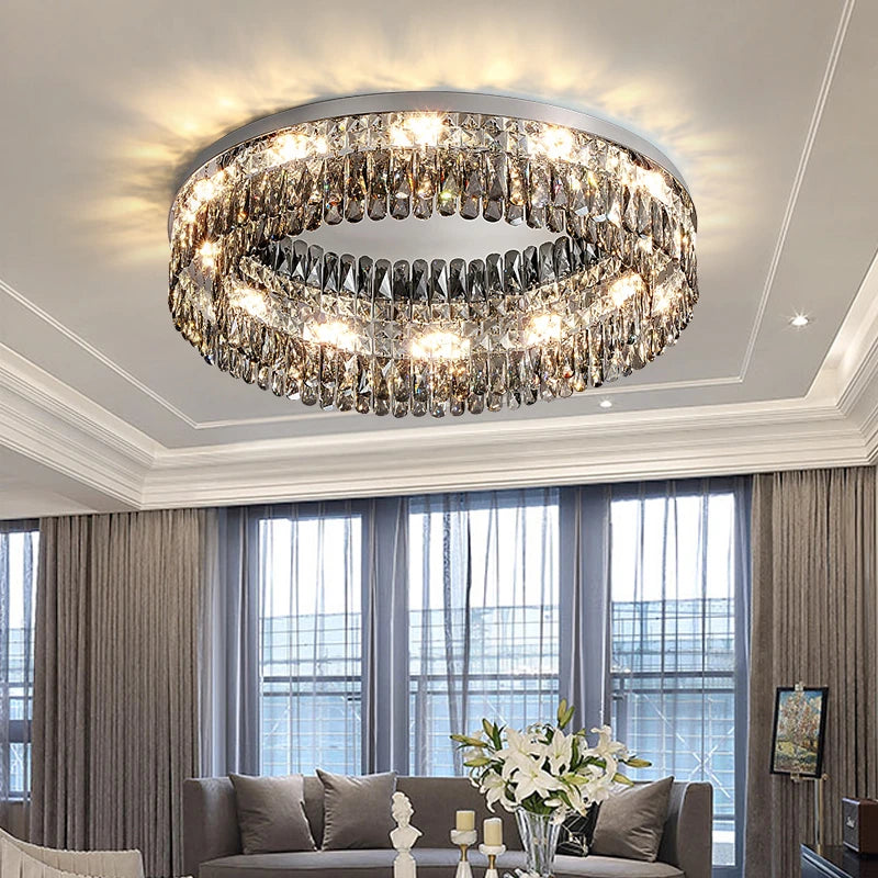 AM0111 · Modern Minimalist Round Crystal Flush Mount Ceiling Light for Bedrooms — AM0111, view 3