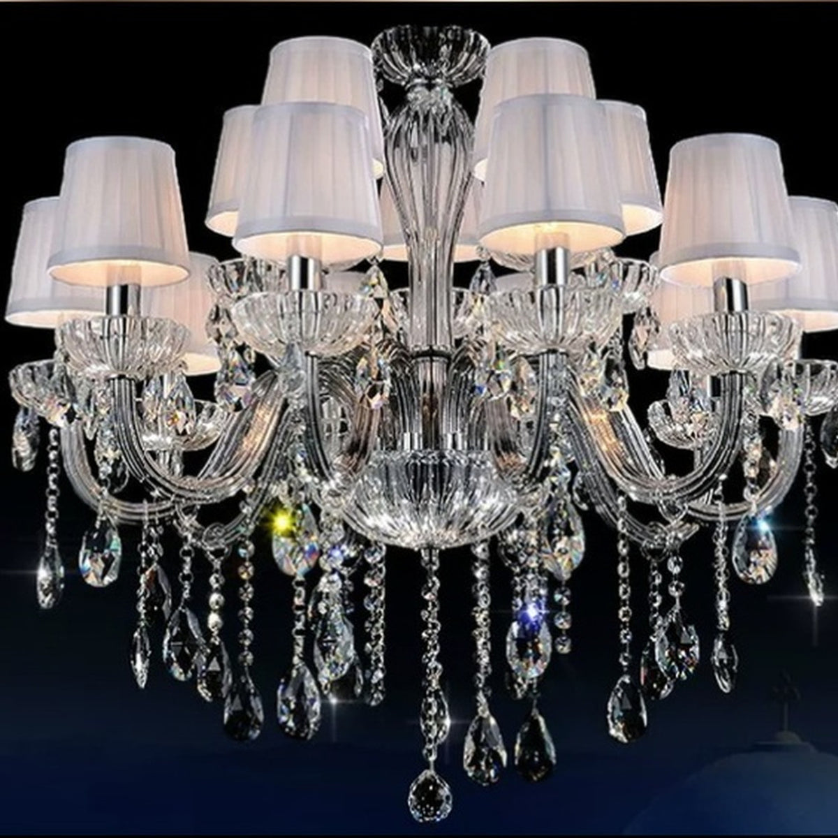 AM0751 — European Candle Crystal Stainless Steel Chandelier for Offices