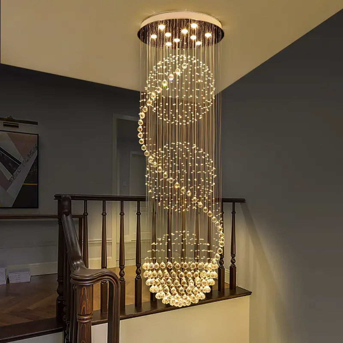 AM0525 — Modern Minimalist Stairwell Crystal Chandelier for Living Rooms