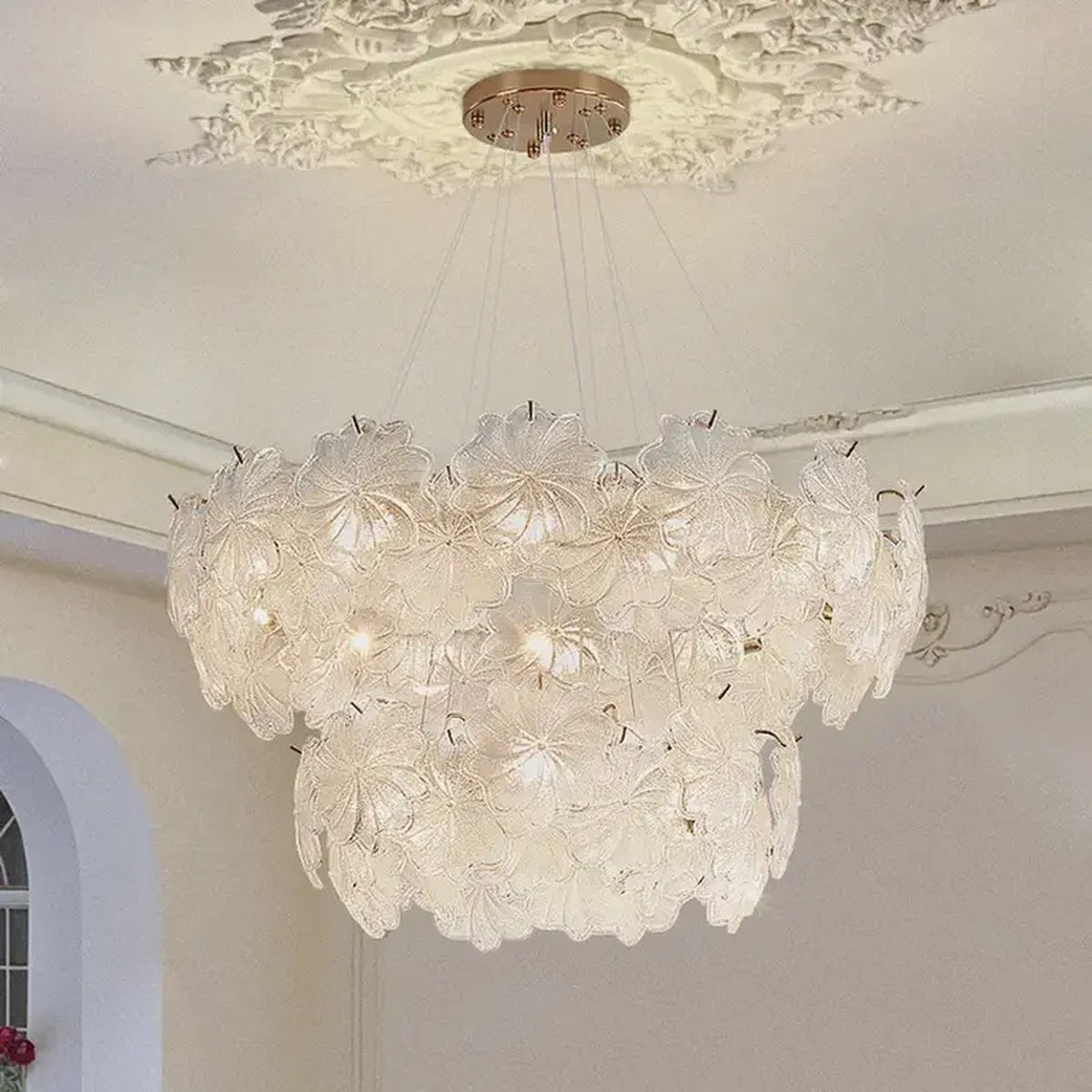 AM0568 — French Floral Glass Chandelier for Living Rooms