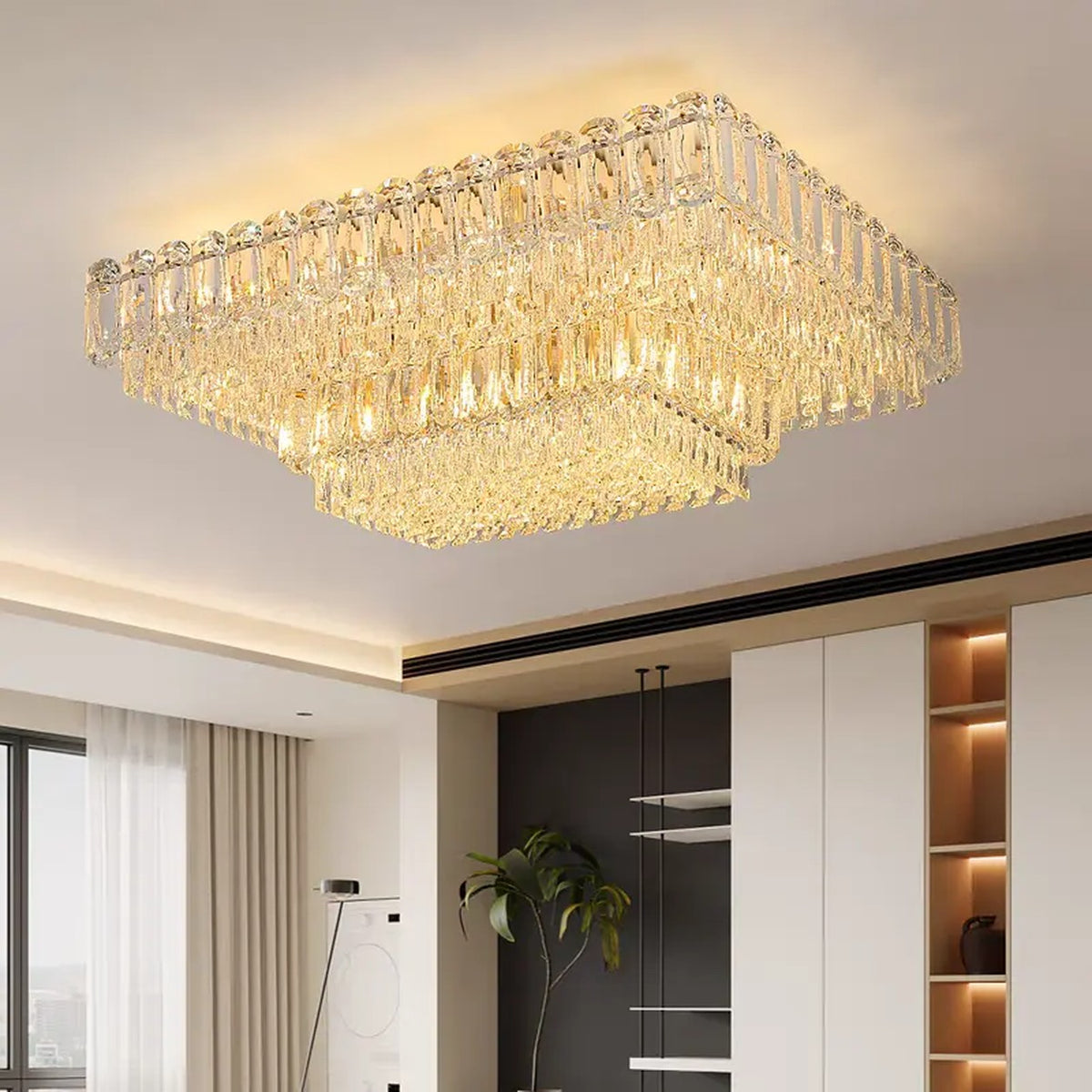 AM0686 — Postmodern Square Crystal Ceiling Light for Living Rooms