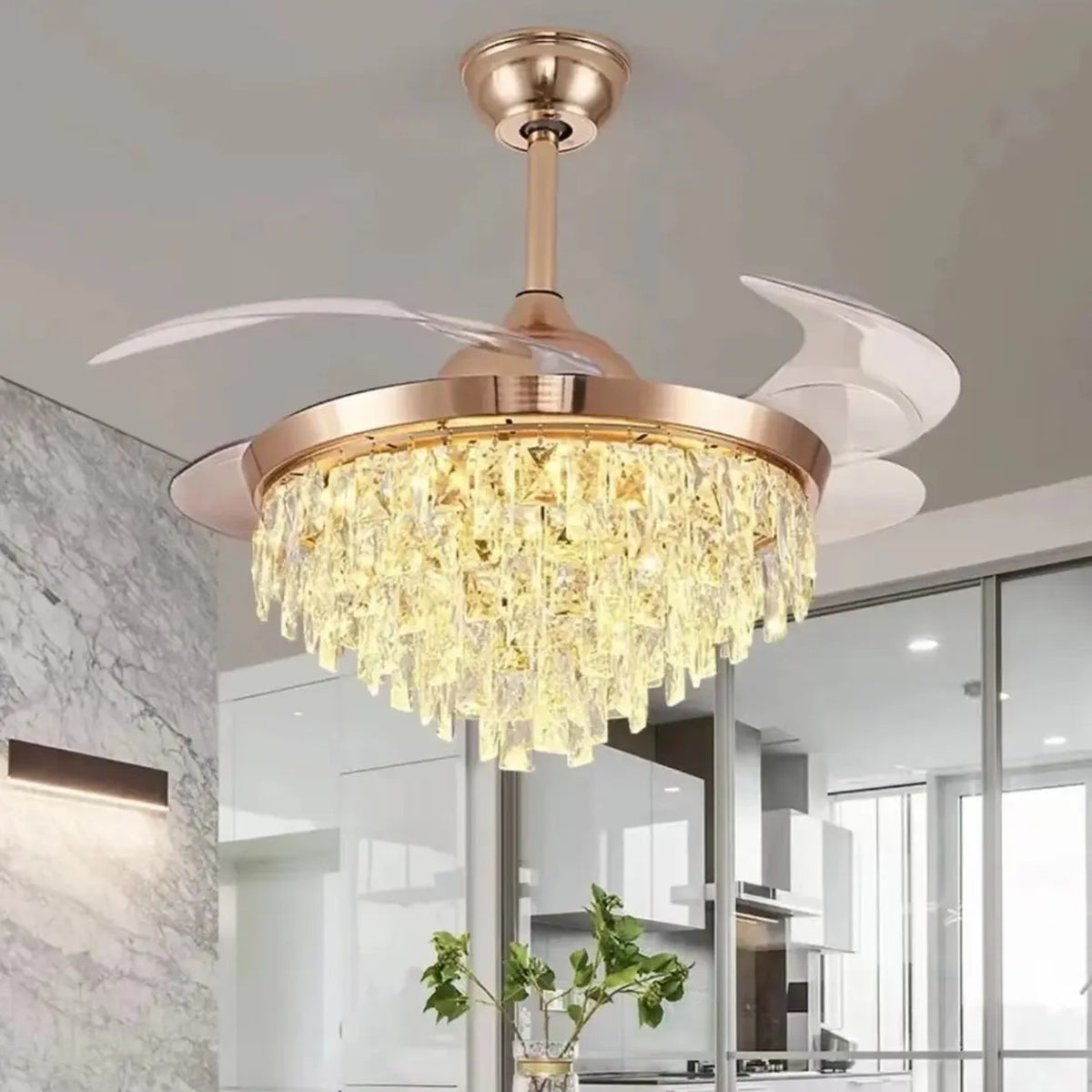 AM0641 — Light Luxury Crystal Ceiling Fan Light for Dining Rooms