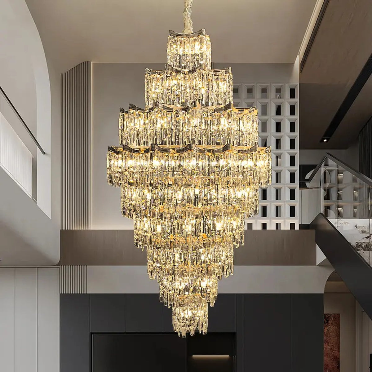 AM0474 — Light Luxury Spiral Staircase Crystal Chandelier for Living Rooms