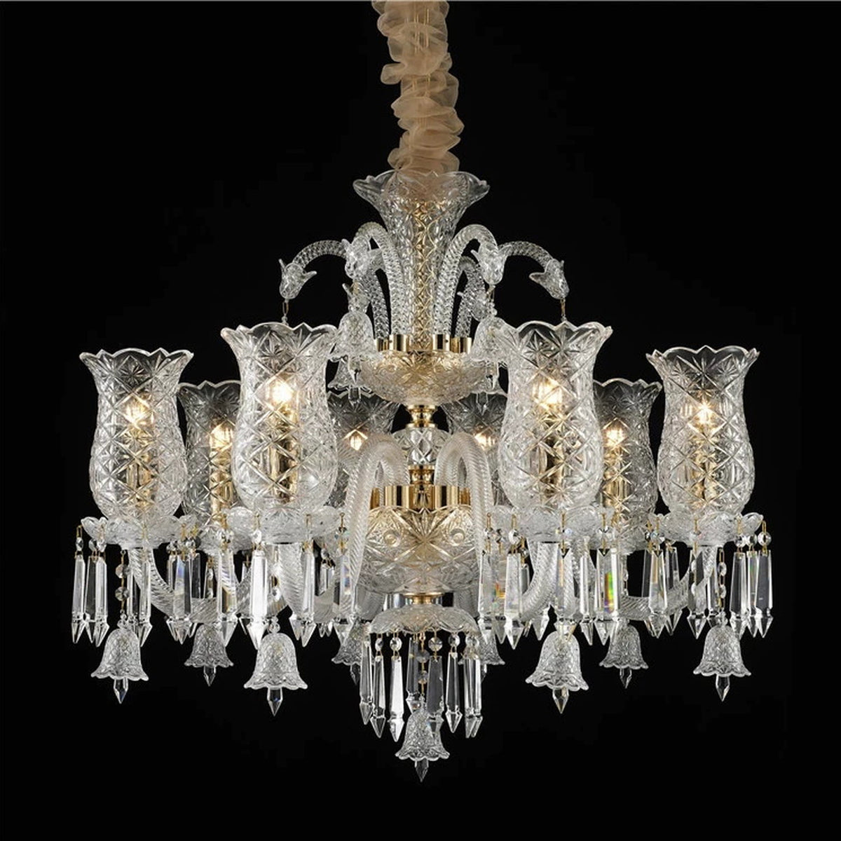 AM0733 — European Candle Stairwell Crystal Chandelier for Studies
