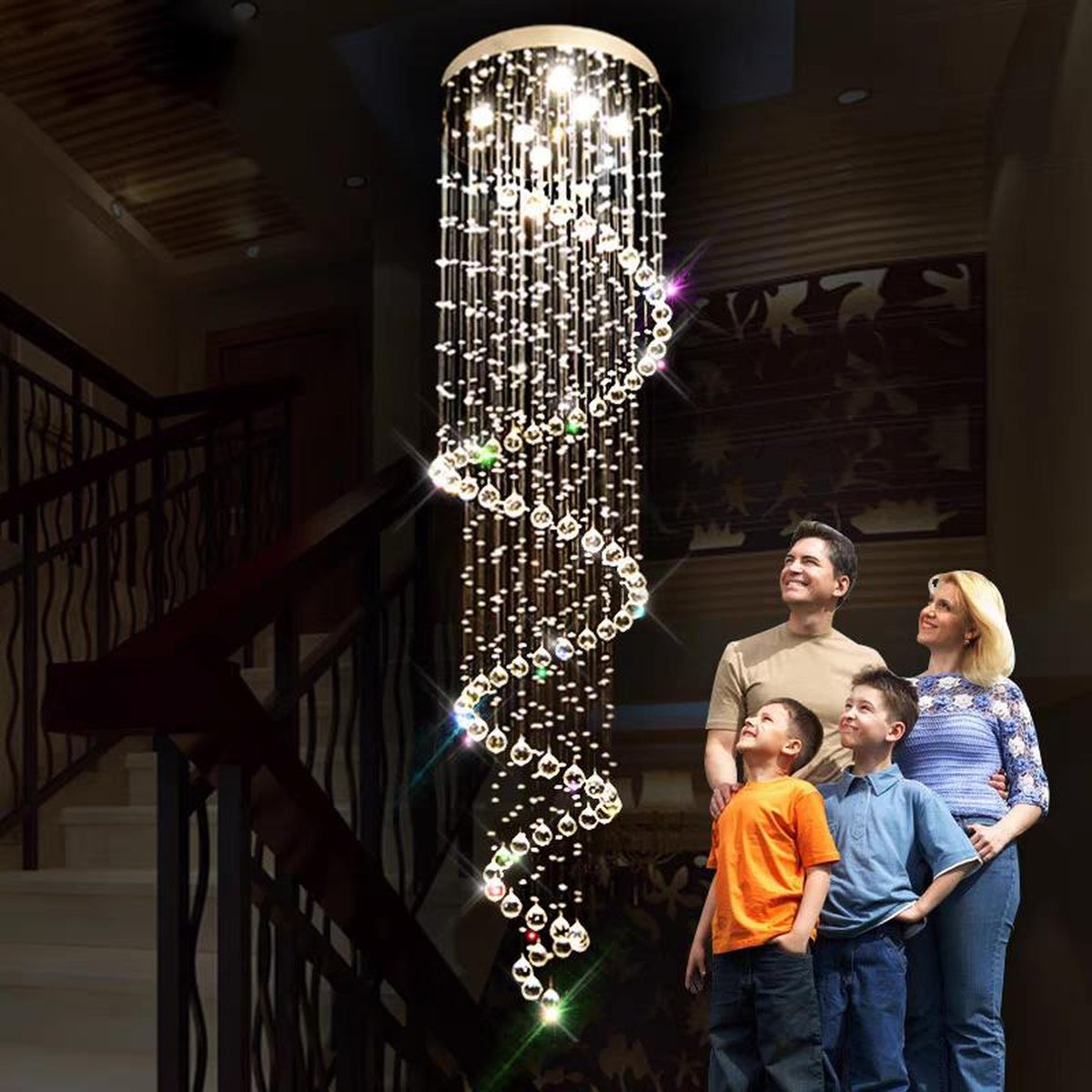 AM0496 — Spiral Staircase Crystal Chandelier for Stairwells