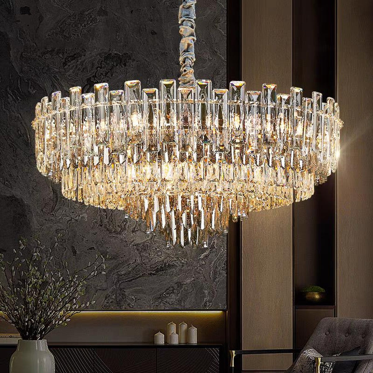 AM0616 — Light Luxury Round Crystal Chandelier for Living Rooms