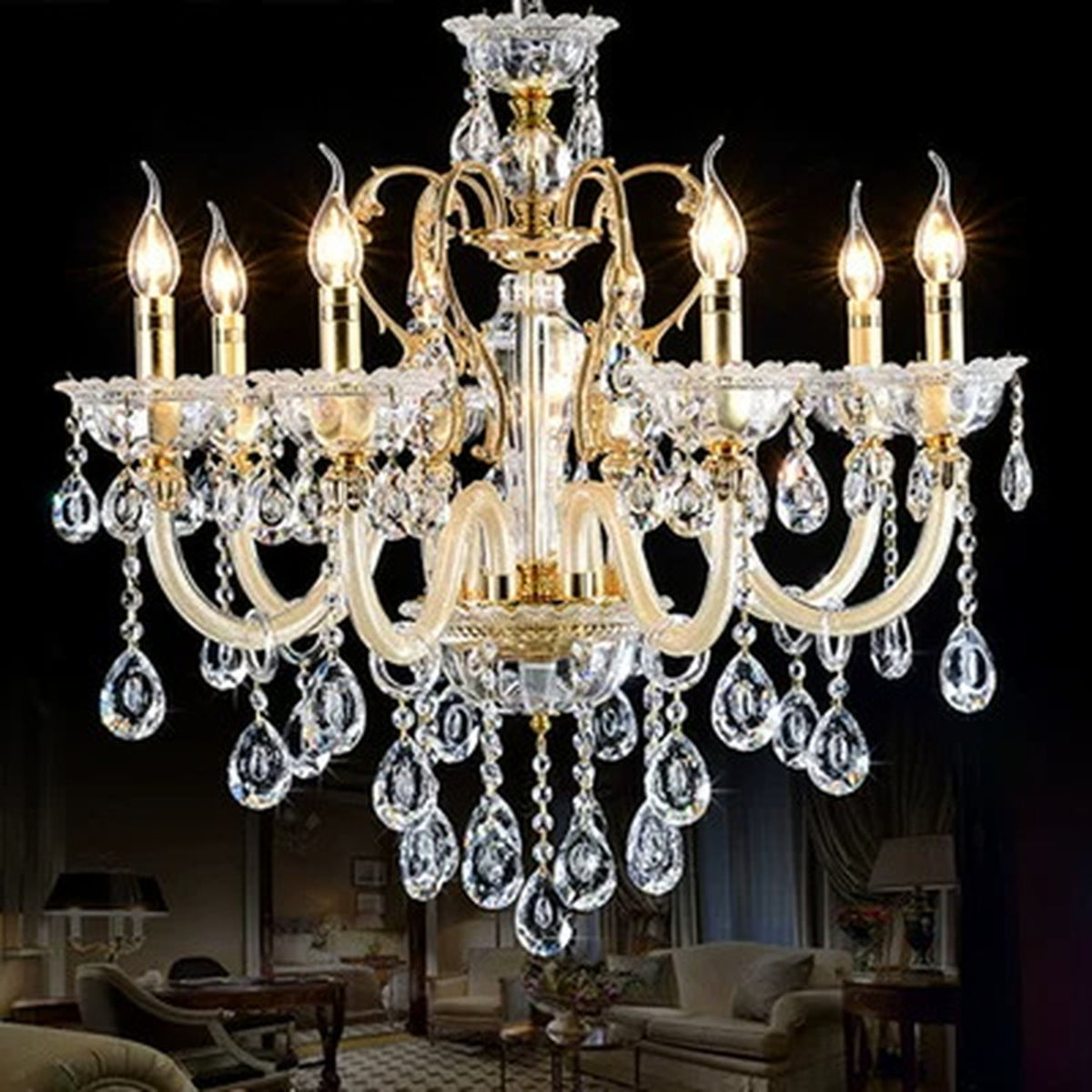 AM0861 — European Duplex Crystal Stainless Steel Chandelier for Studies