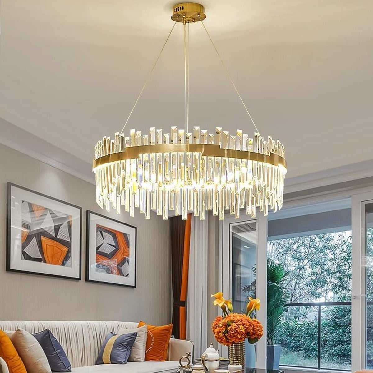 AM0571 — Modern Minimalist Round Crystal Chandelier for Living Rooms