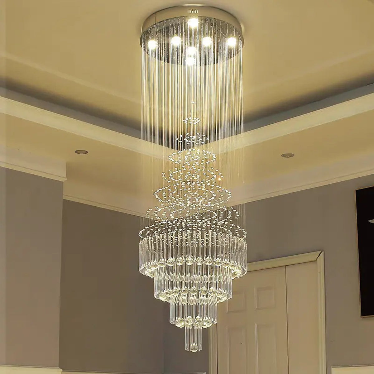 AM0483 — Modern Minimalist Stairwell Crystal Chandelier for Living Rooms