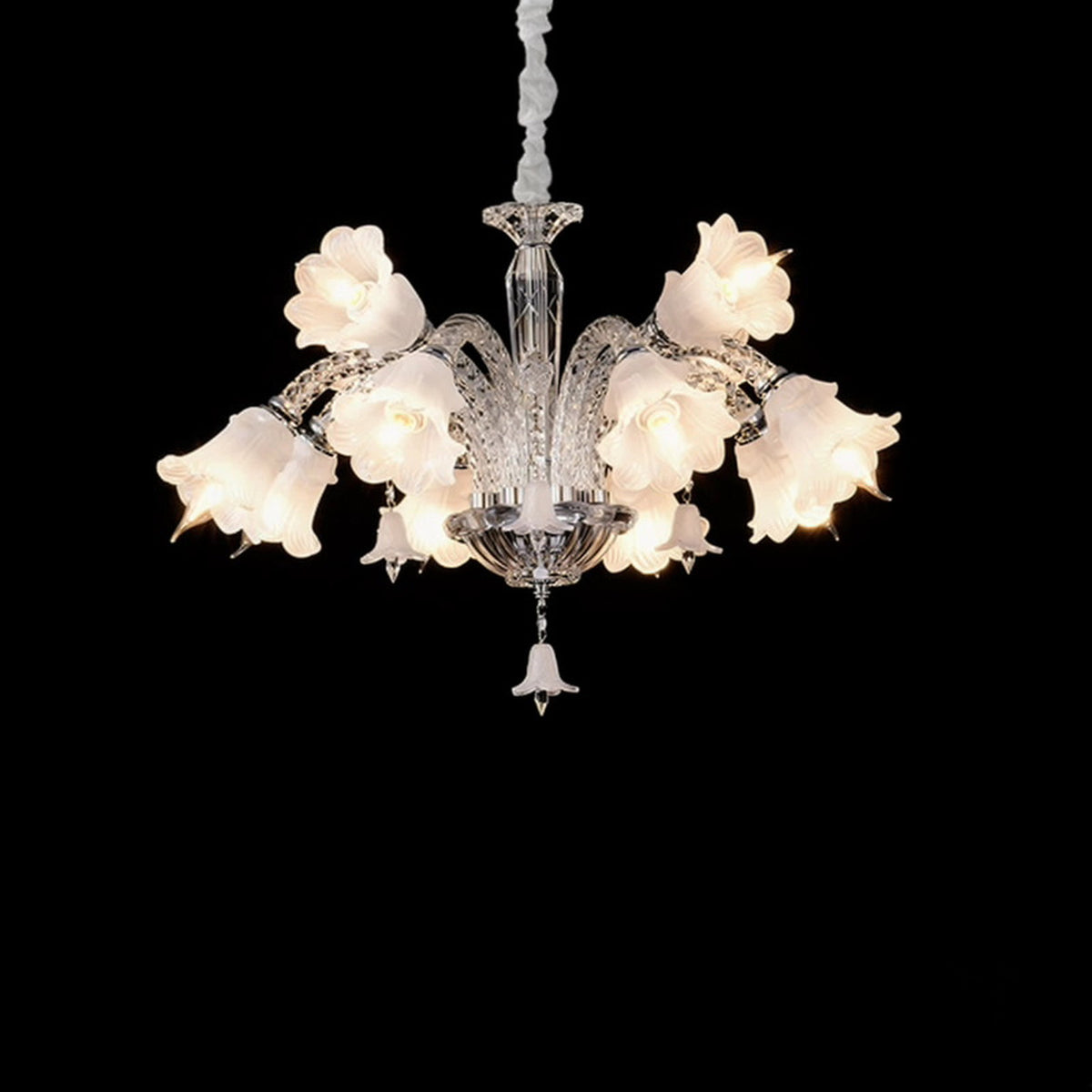 AM0841 — French Cream Crystal American Stainless Steel Chandelier for Living Rooms & Dining Rooms