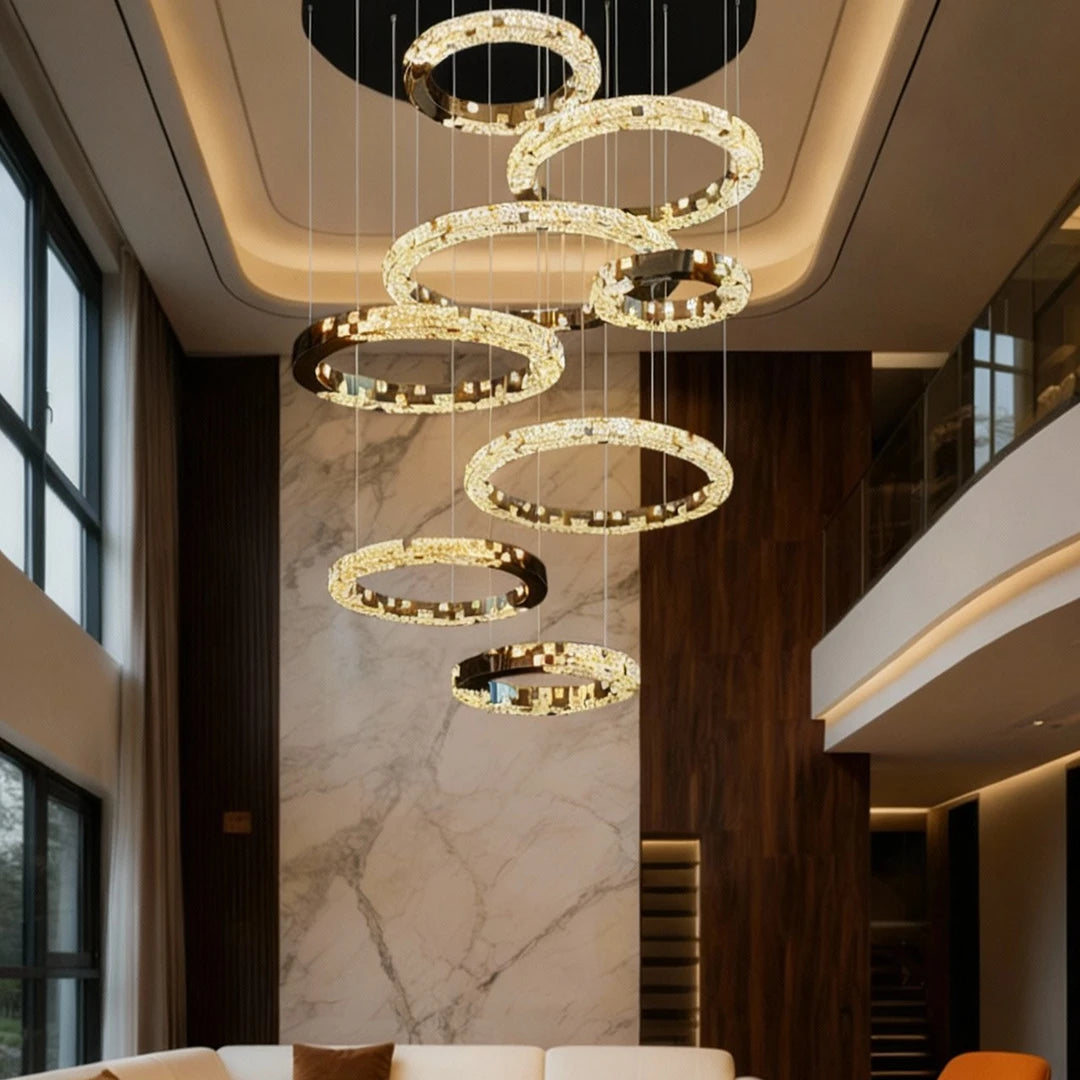 AM0020 · Modern Minimalist Stairwell Ring Composition Acrylic Chandelier — AM0020, view 4
