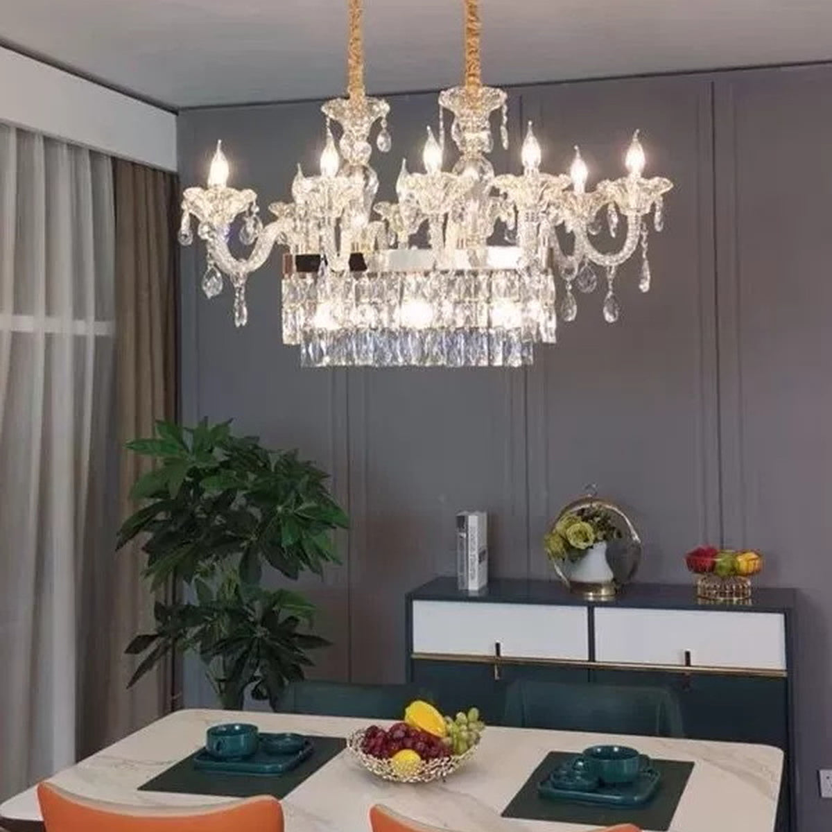 AM0831 — European Rectangular French Crystal Chandelier for Dining Rooms