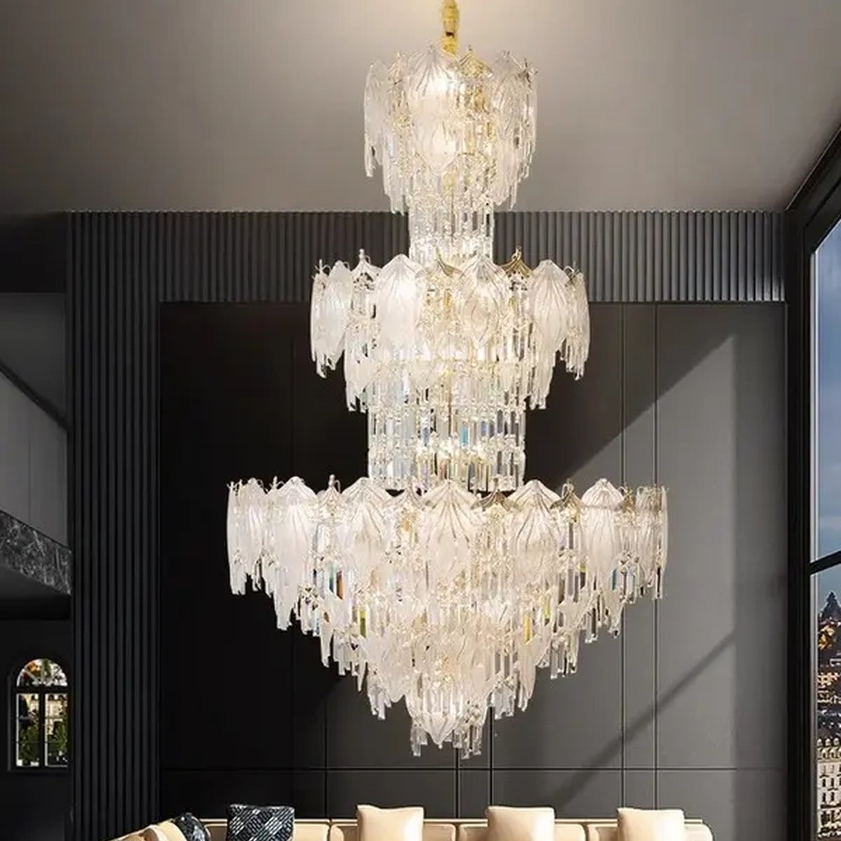 AM0535 — Light Luxury Linear Crystal Chandelier for Living Rooms
