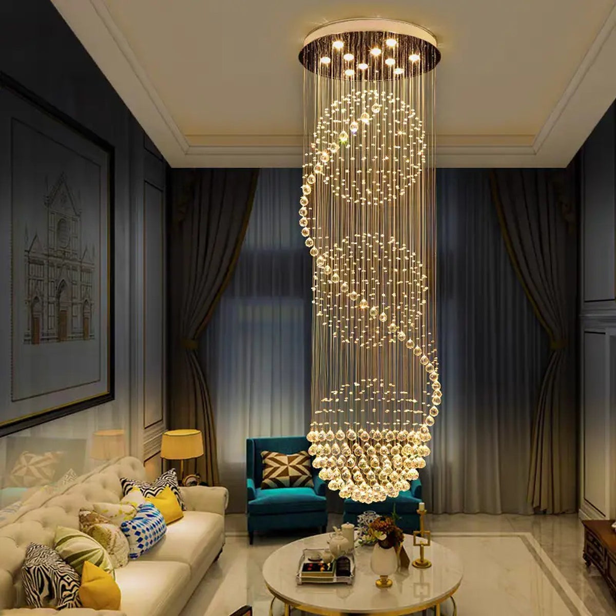 AM0525 — Modern Minimalist Stairwell Crystal Chandelier for Living Rooms