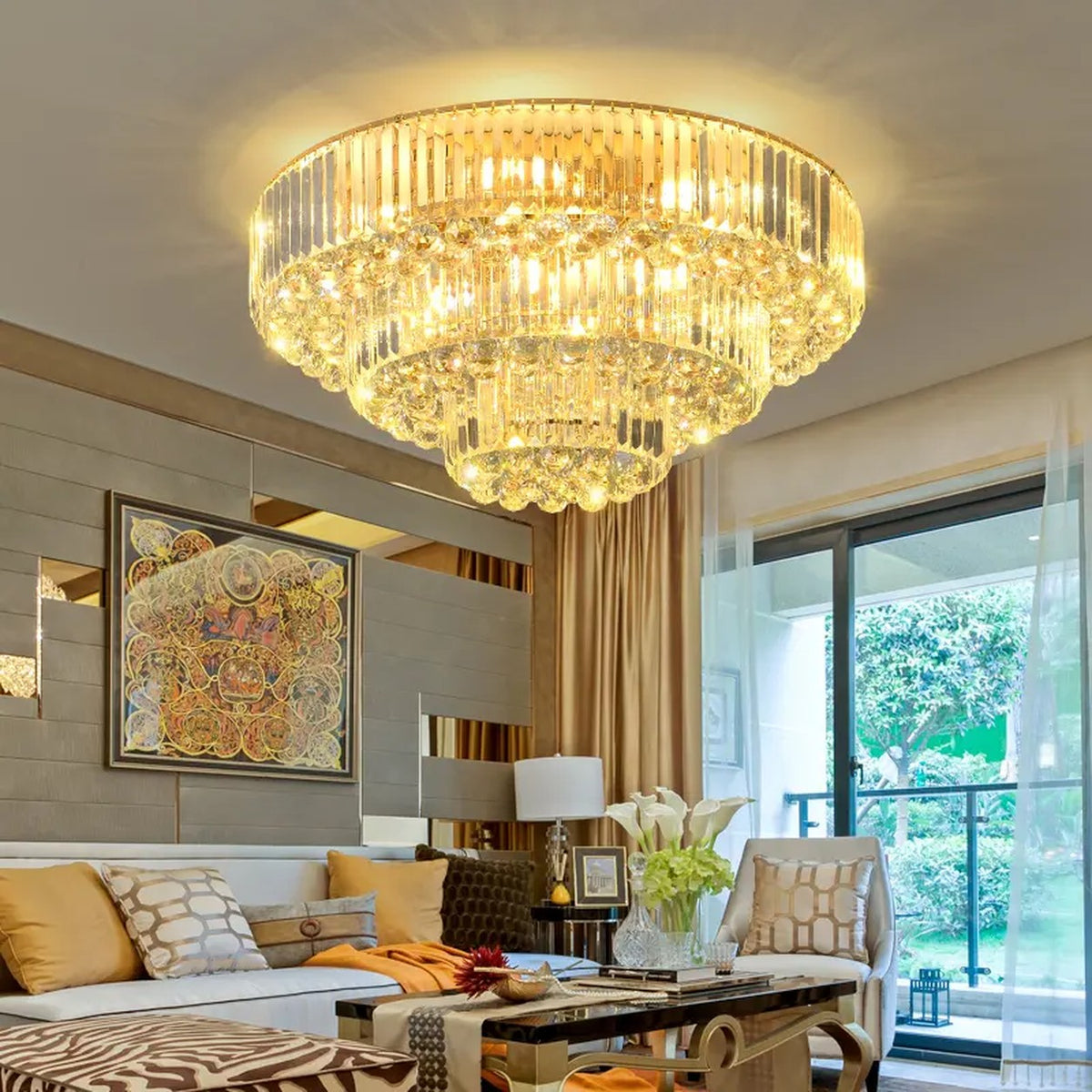 AM0505 — Grand Round Crystal Ceiling Light for Living Rooms