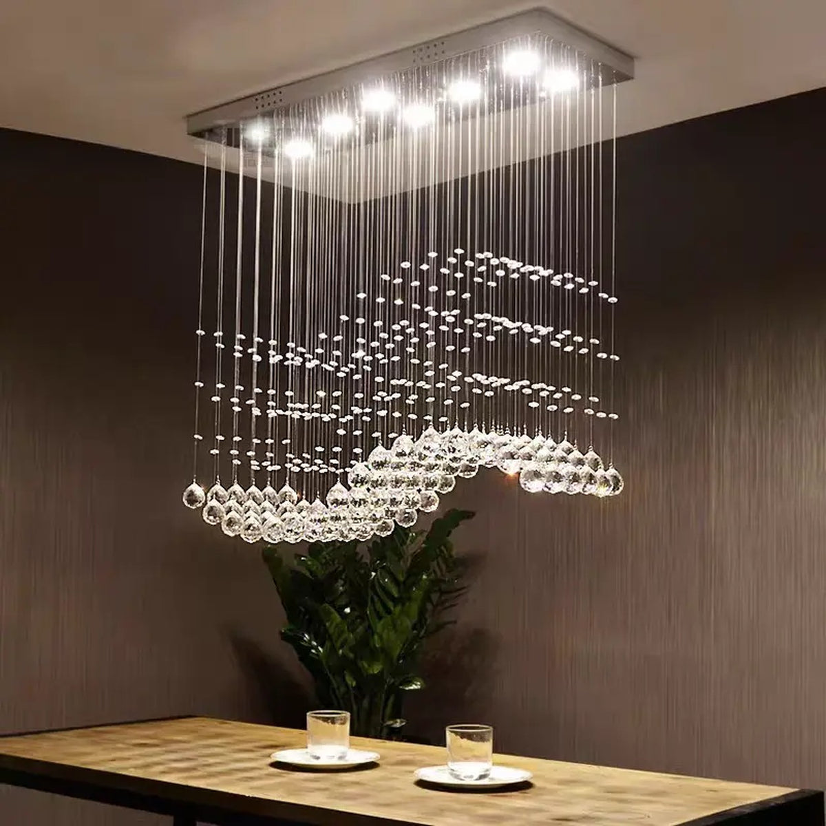 AM0675 — Light Luxury Linear Crystal Chandelier for Dining Rooms