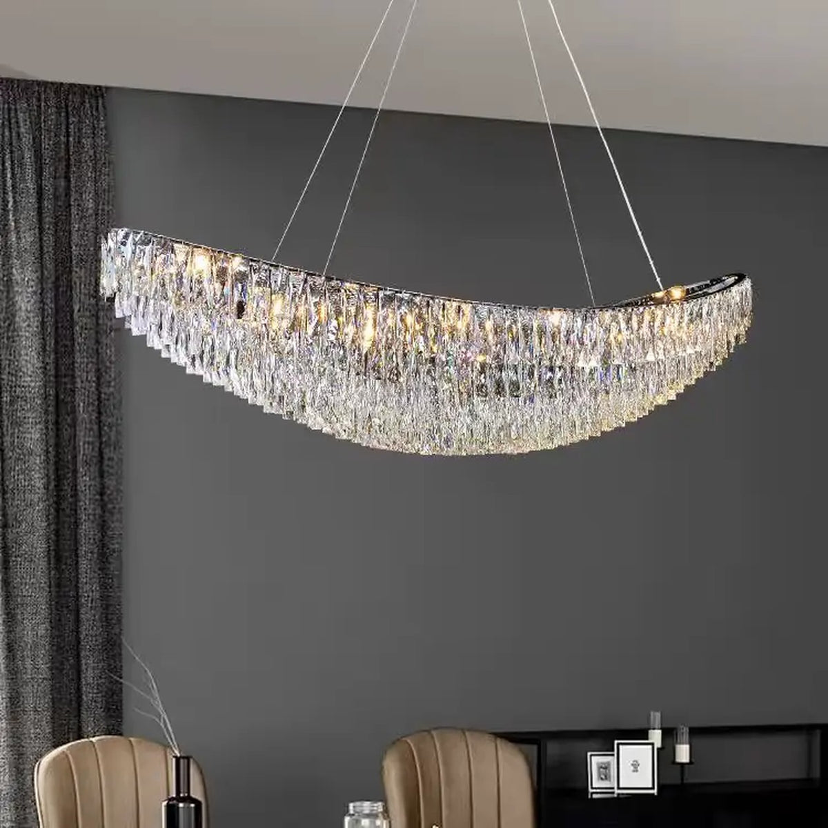 AM0503 — Light Luxury Linear Crystal Chandelier for Dining Rooms