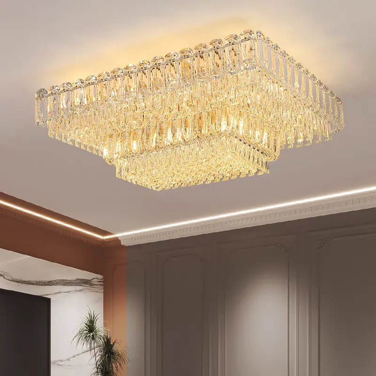 AM0686 — Postmodern Square Crystal Ceiling Light for Living Rooms