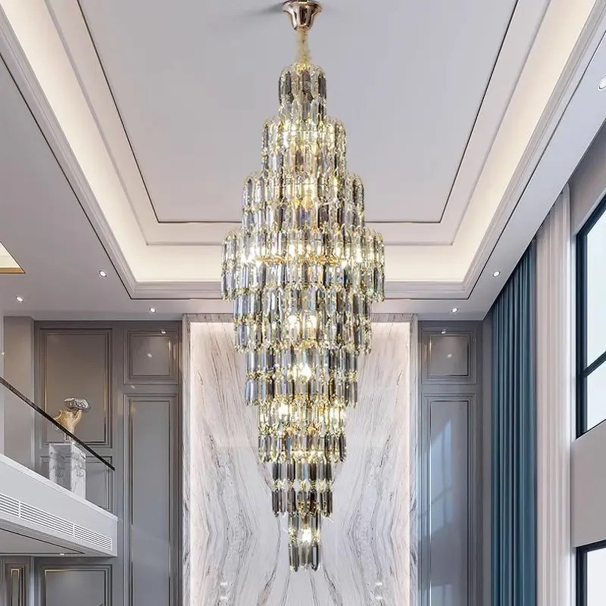 AM0701 — Minimalist Spiral Staircase Crystal Chandelier for Living Rooms