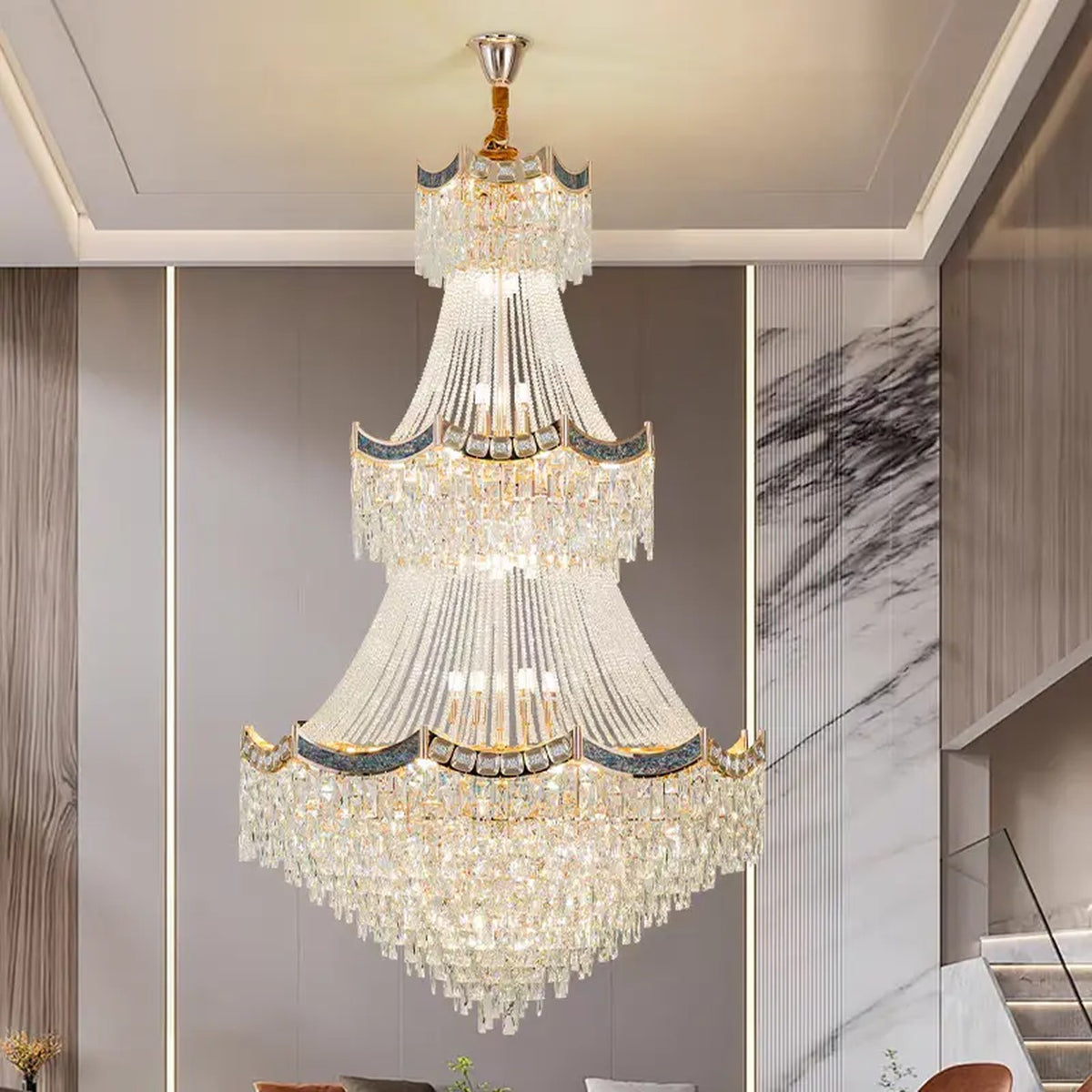 AM0642 — Light Luxury Spiral Staircase Crystal Chandelier for Living Rooms
