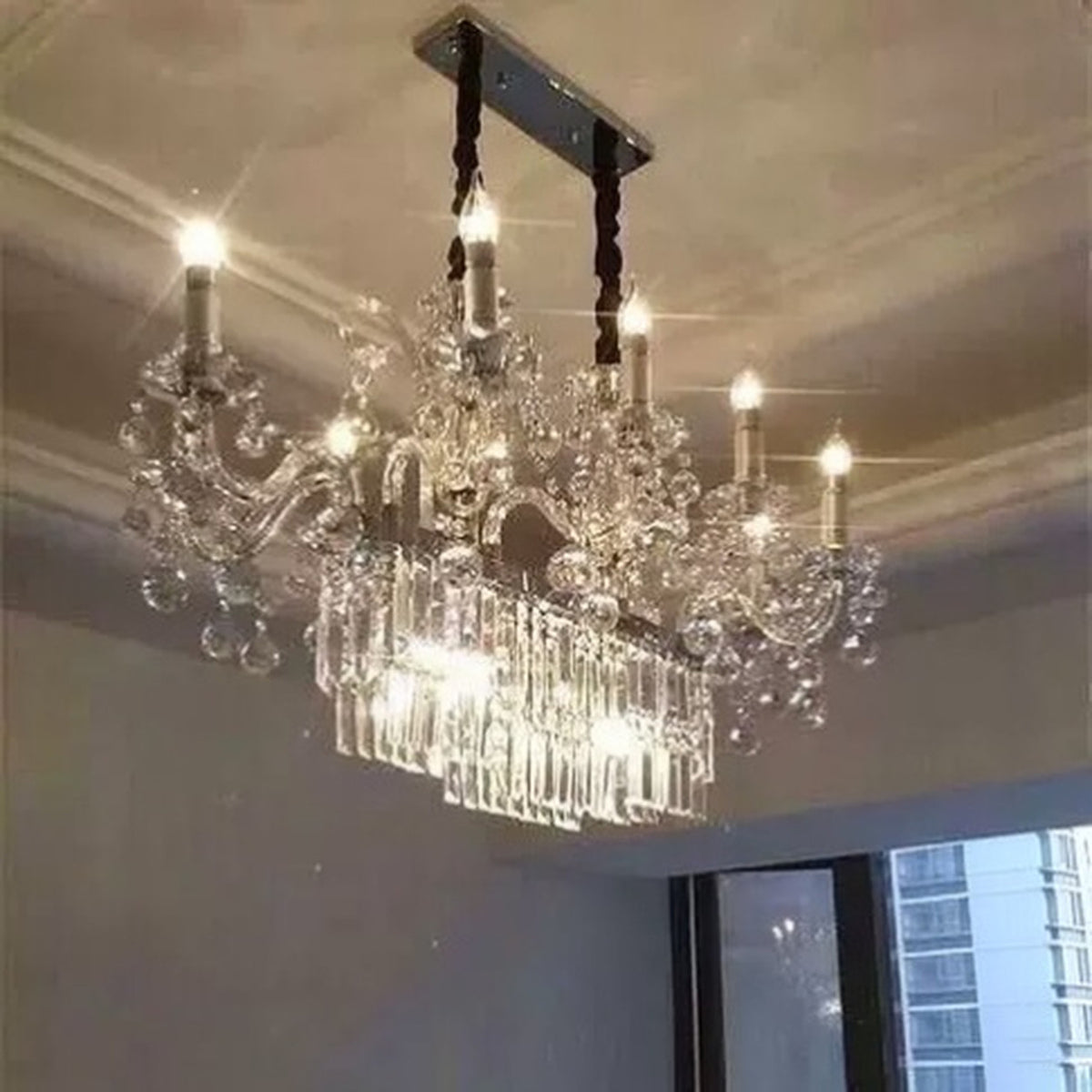 AM0769 — European Rectangular Crystal Chandelier for Dining Rooms & Entryways