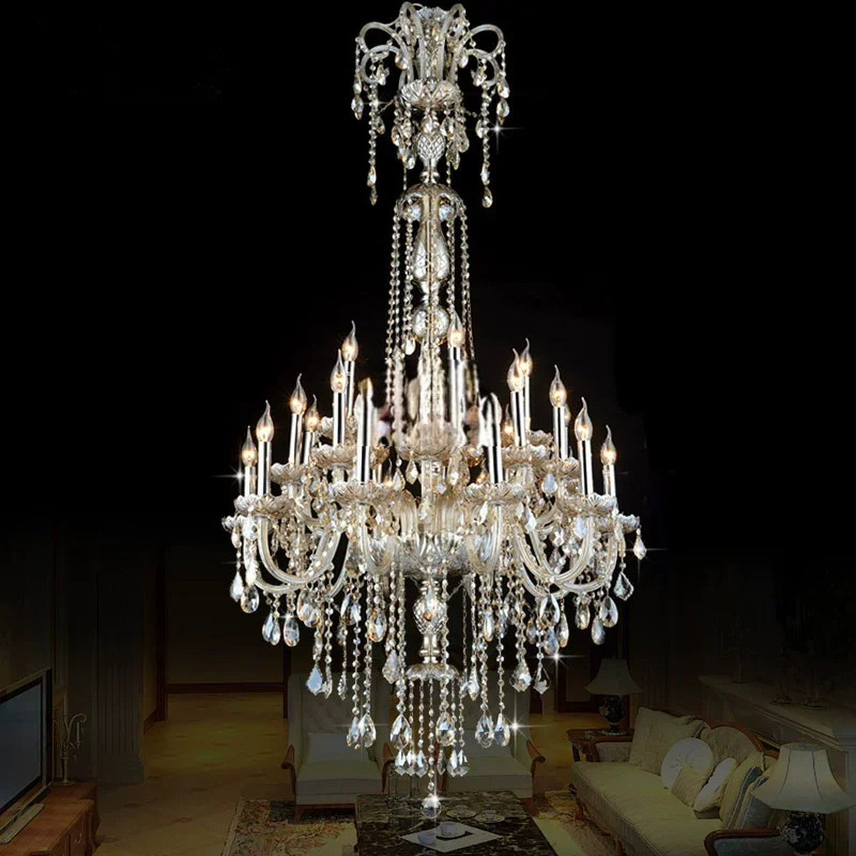 AM0780 — European Crystal Chandelier for Duplex Spaces & Stairwells