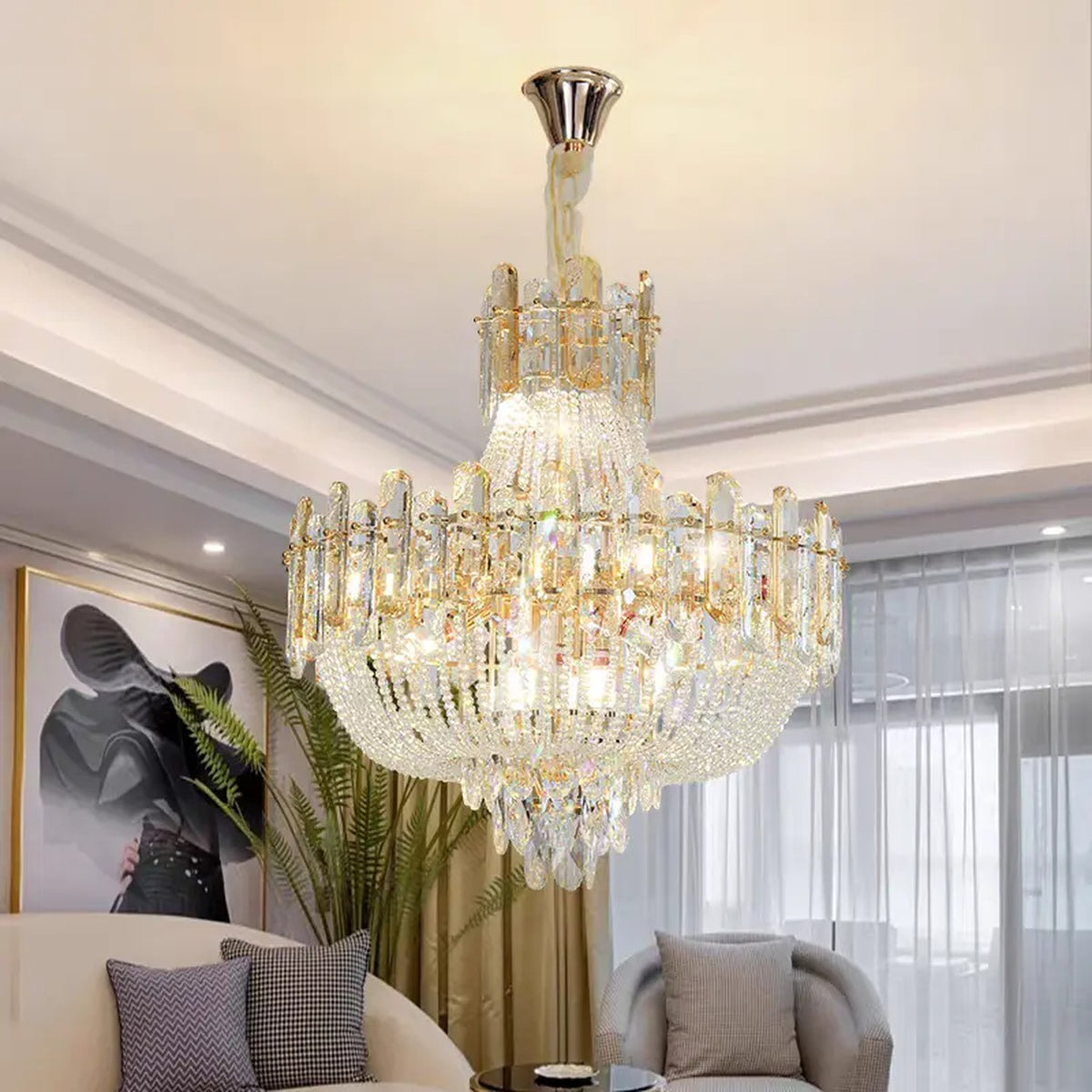 AM0597 — Light Luxury Stairwell Crystal Chandelier for Living Rooms