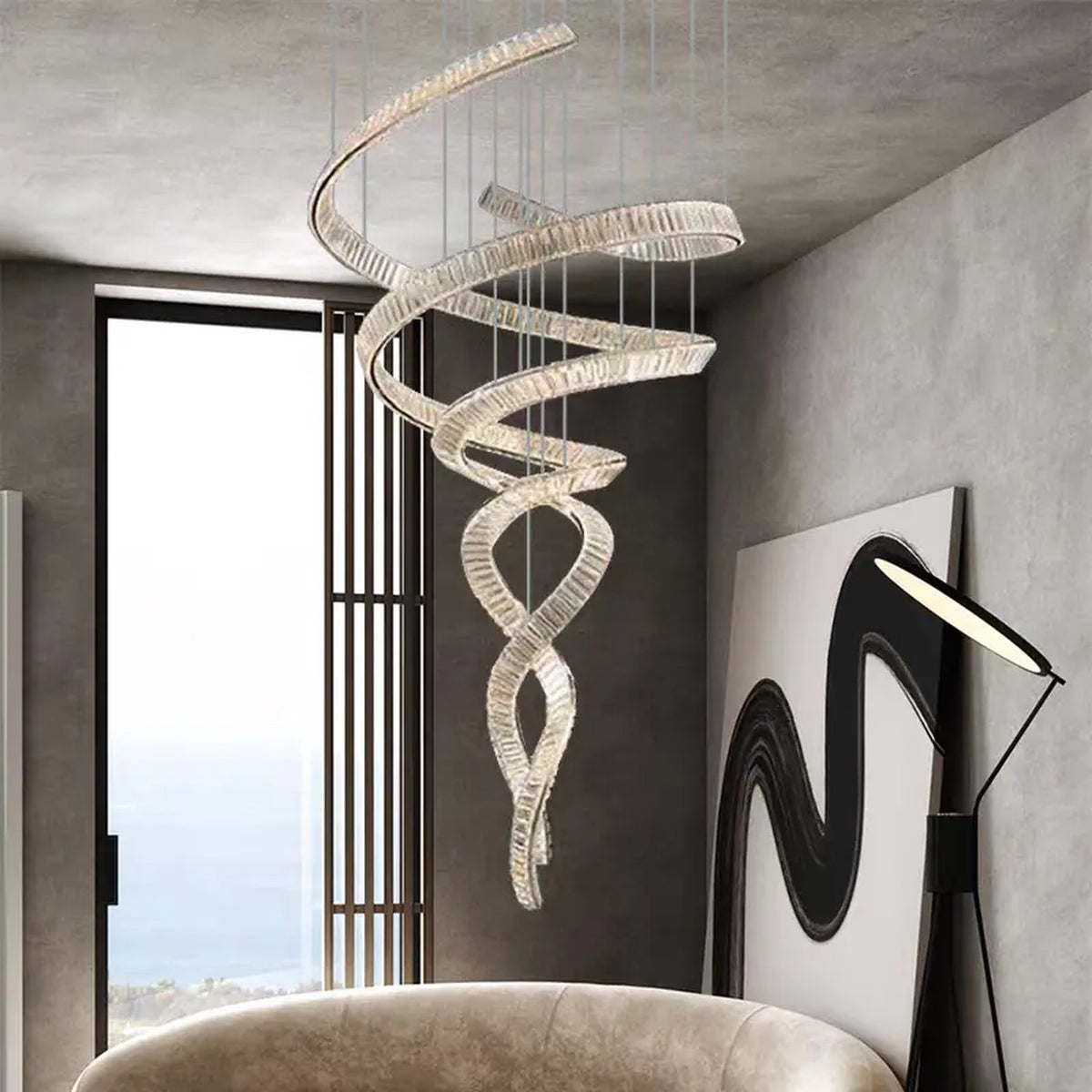 AM0550 — Light Luxury Linear Crystal Chandelier for Living Rooms