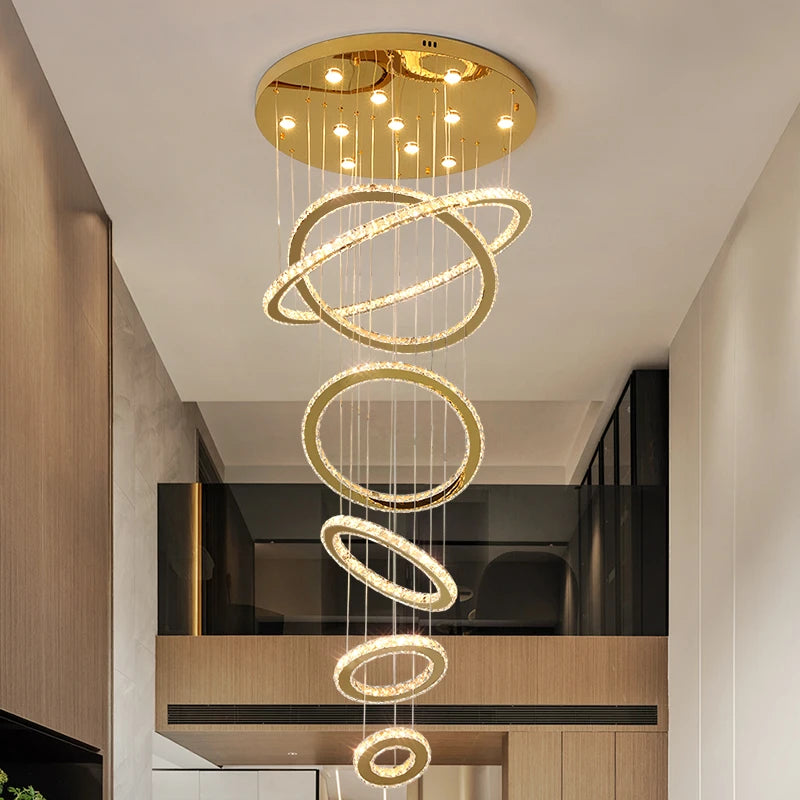 AM0051 · Modern Minimalist Stairwell Ring Composition Crystal Chandelier — AM0051, view 5