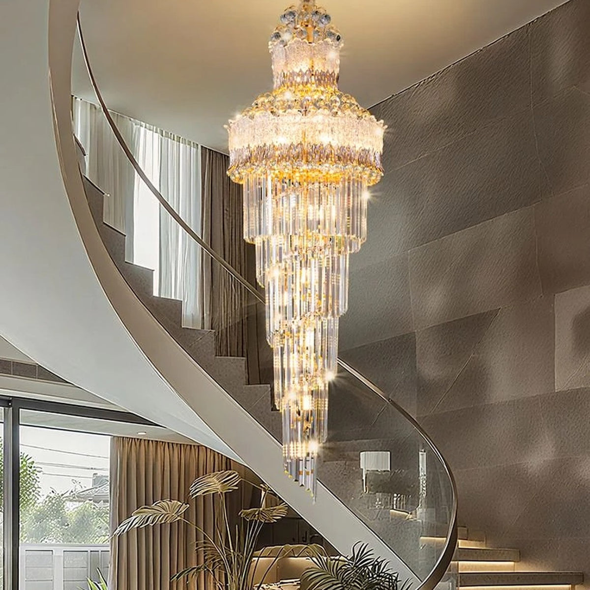 AM0685 — Modern Minimalist Stairwell Crystal Chandelier for Living Rooms