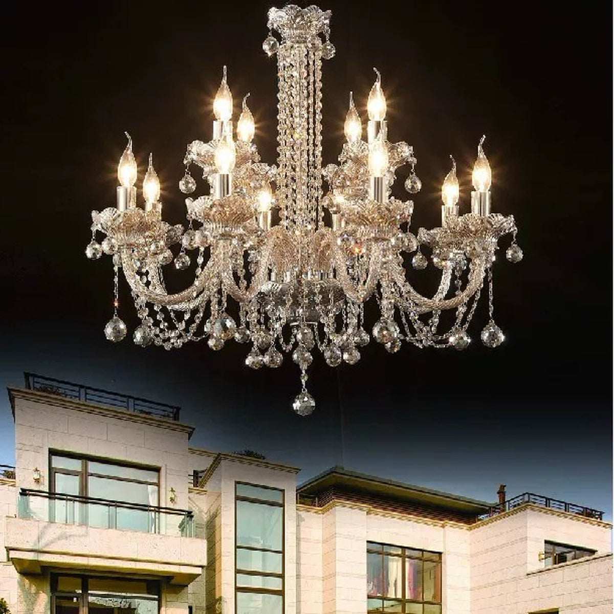 AM0792 — European Candle Crystal Iron Chandelier for Living Rooms