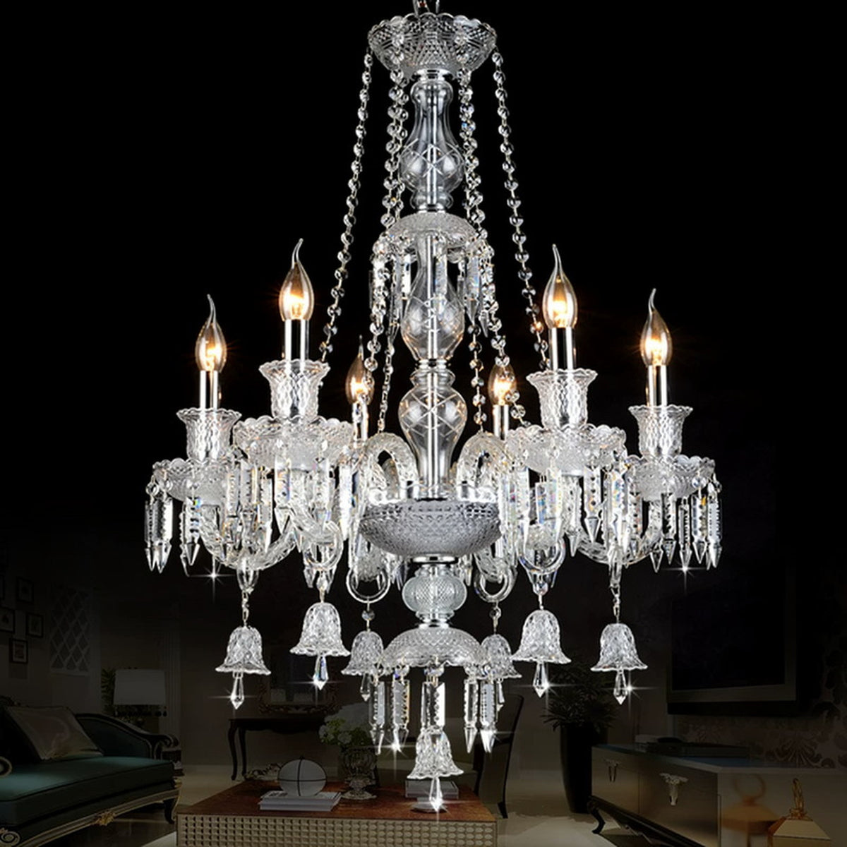 AM0740 — European Candle Duplex Crystal Chandelier for Living Rooms & Dining Rooms