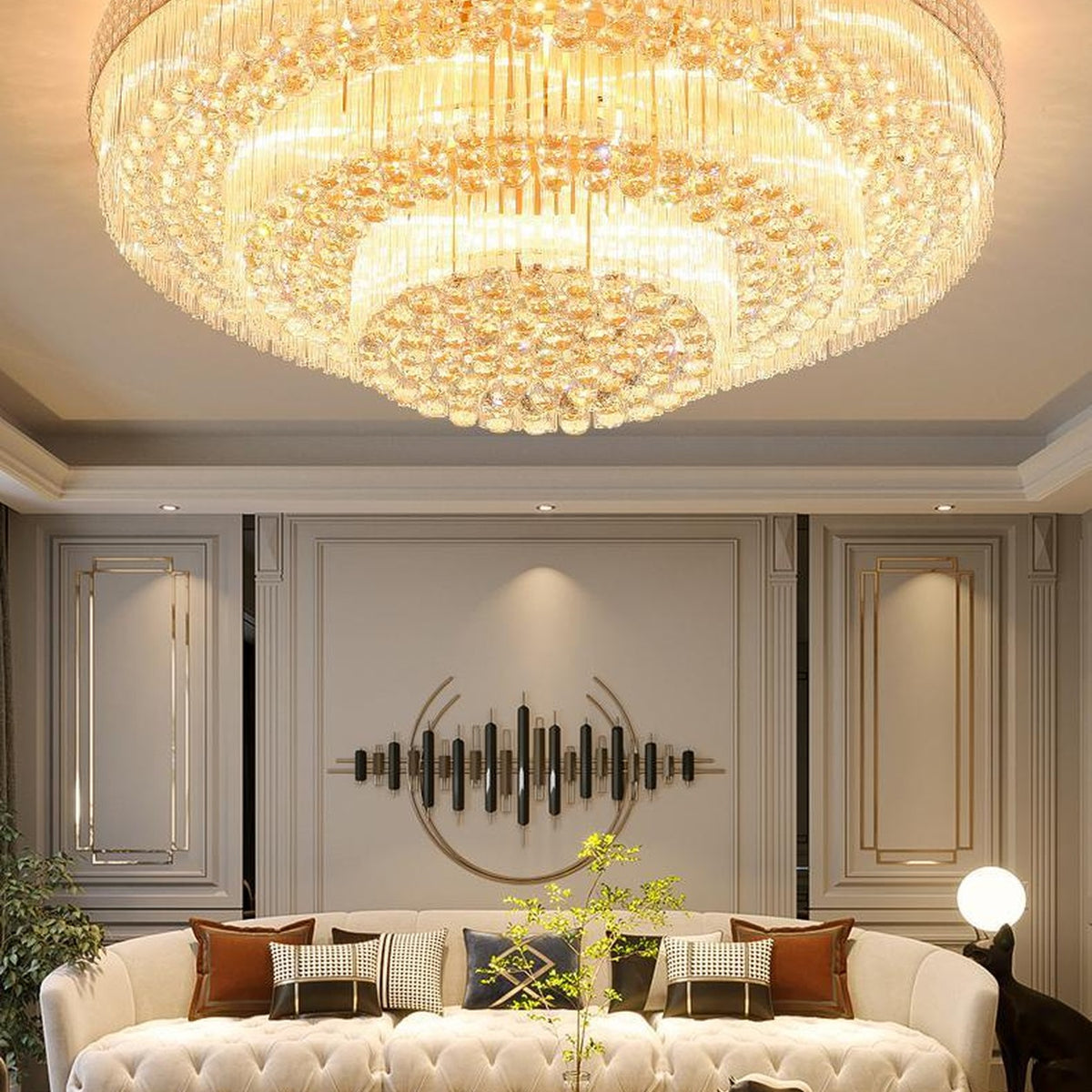 AM0532 — Grand Round Crystal Ceiling Light for Living Rooms