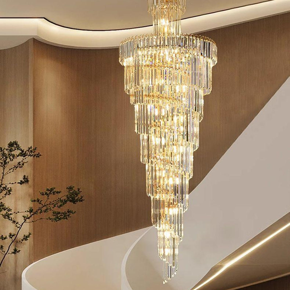 AM0636 — Minimalist Spiral Staircase Crystal Chandelier for Living Rooms