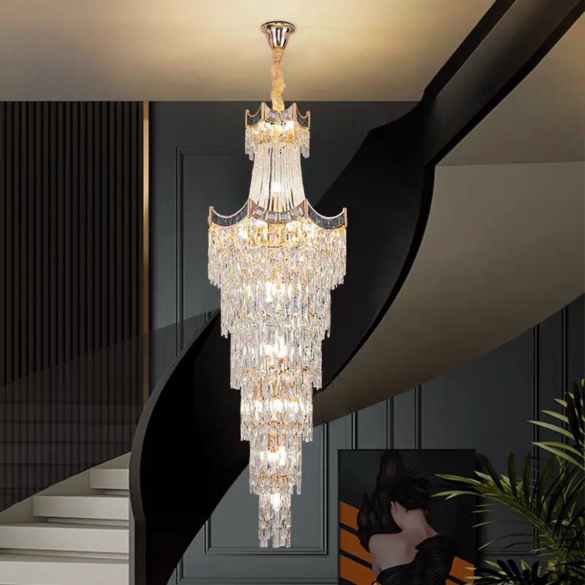 AM0557 — Light Luxury Stairwell Crystal Chandelier for Living Rooms