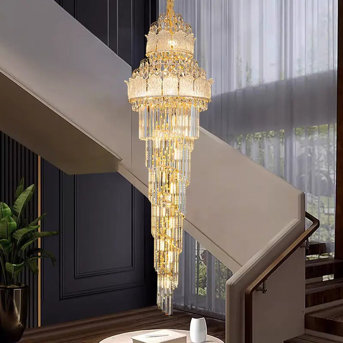 AM0658 — European Spiral Staircase Crystal Chandelier for Living Rooms