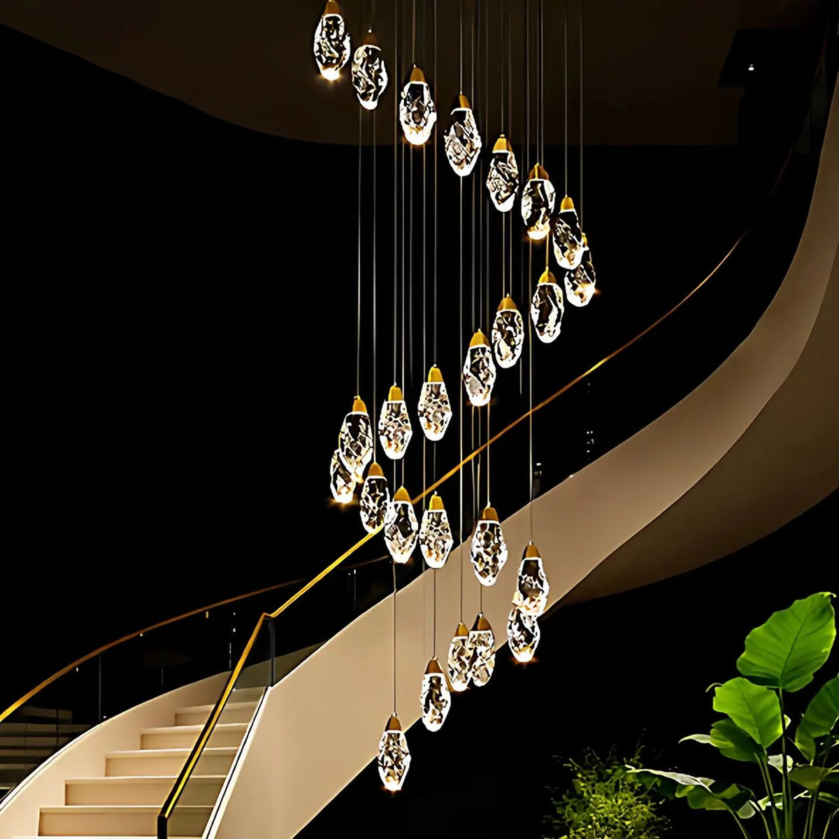 AM0539 — Minimalist Spiral Staircase Crystal Chandelier for Stairwells