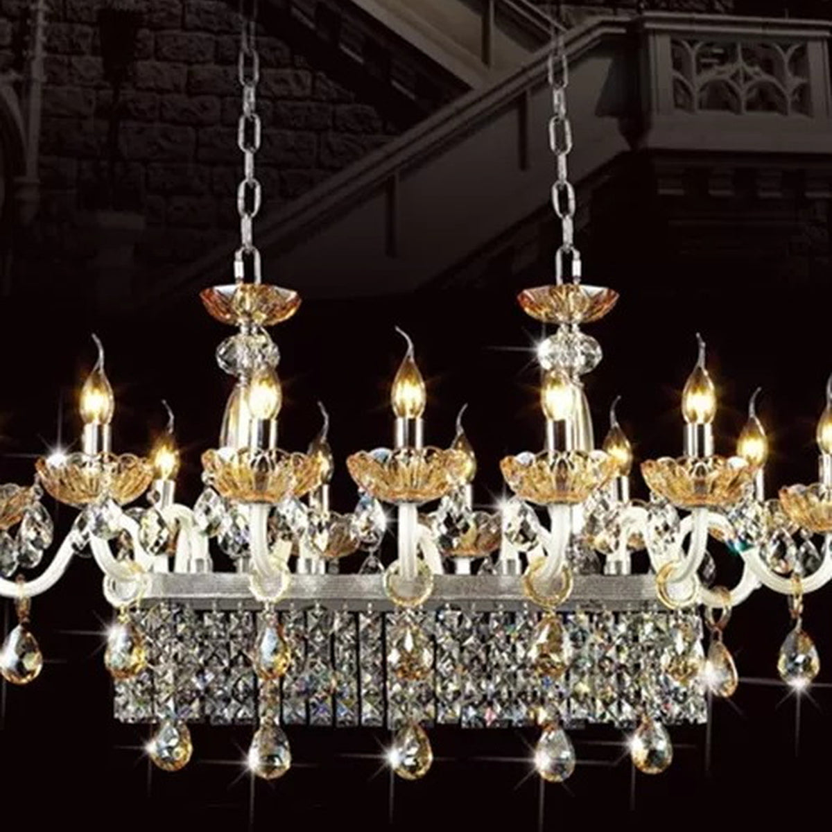 AM0831 — European Rectangular French Crystal Chandelier for Dining Rooms
