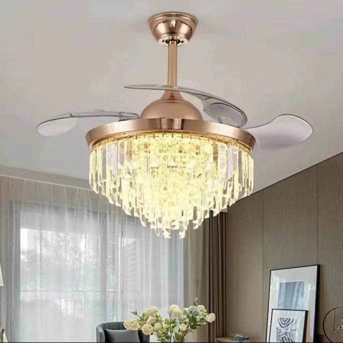 AM0641 — Light Luxury Crystal Ceiling Fan Light for Dining Rooms