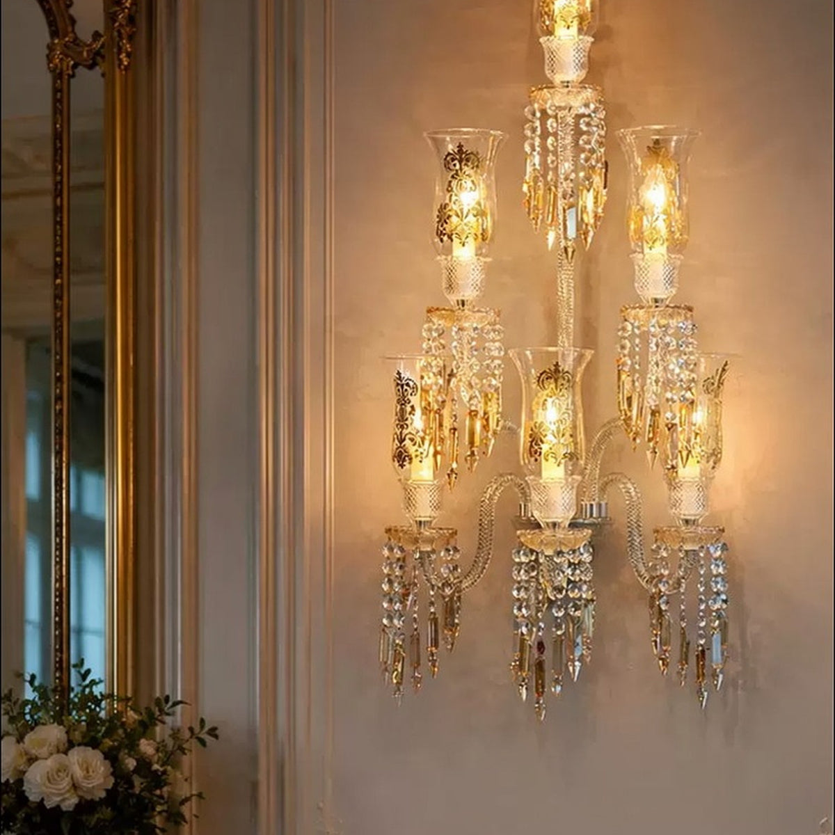 AM0857 — French Crystal Stainless Steel Wall Light for Tea Rooms & Hotels