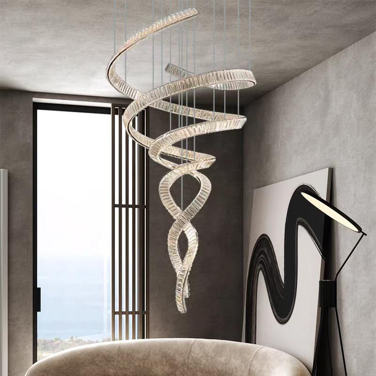 AM0550 — Light Luxury Linear Crystal Chandelier for Living Rooms