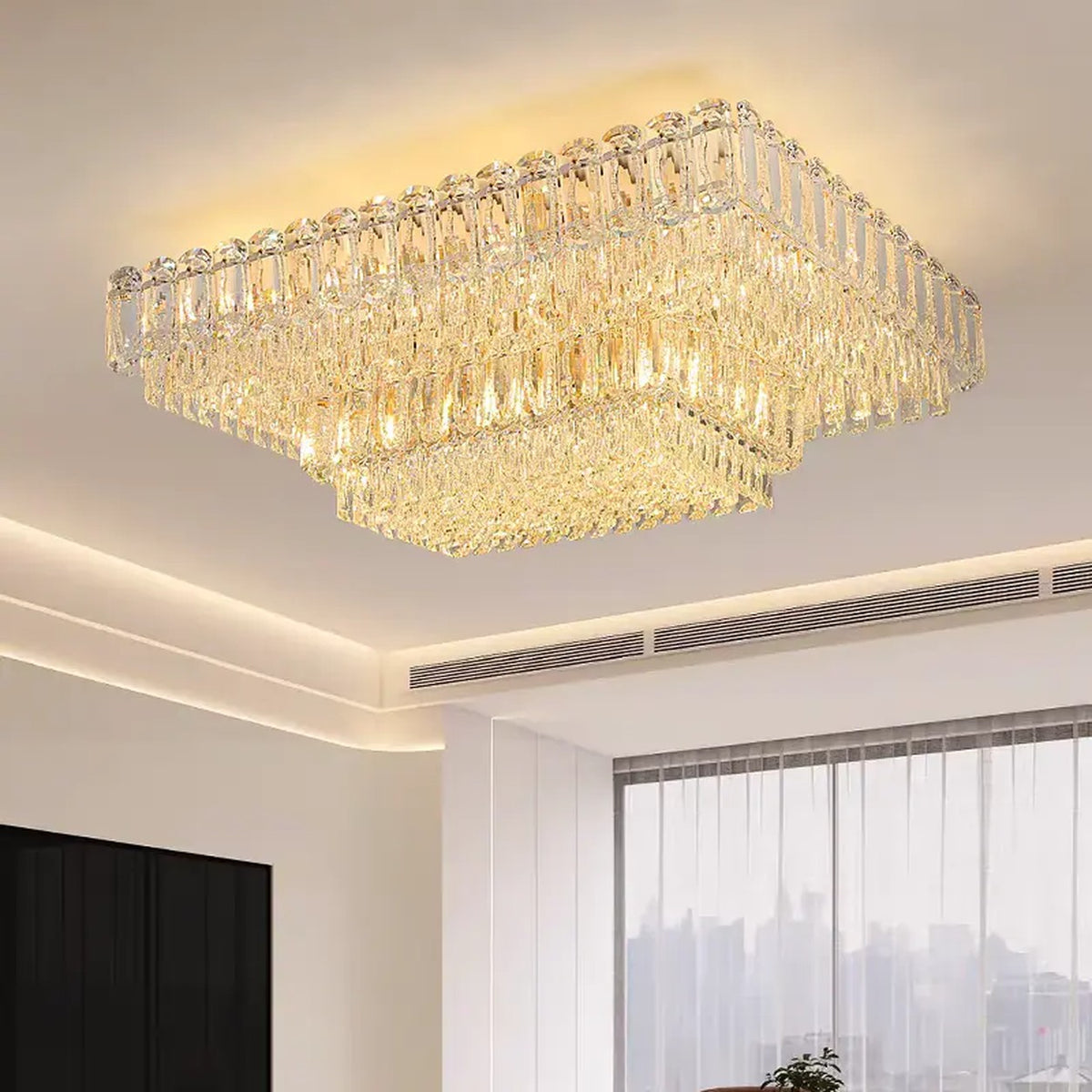 AM0686 — Postmodern Square Crystal Ceiling Light for Living Rooms